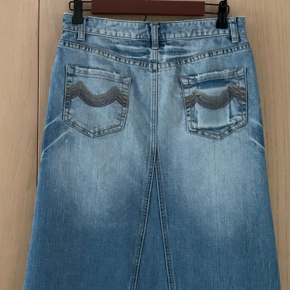 Mossimo Supply Co Y2K Denim Maxi Skirt Classic 90's Factory Fading Women's 3 - Picture 5 of 11